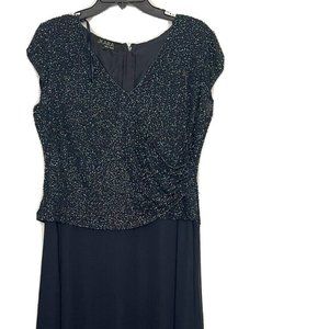 J Kara Beaded chiffon gown cap sleeves v neck dress 12P